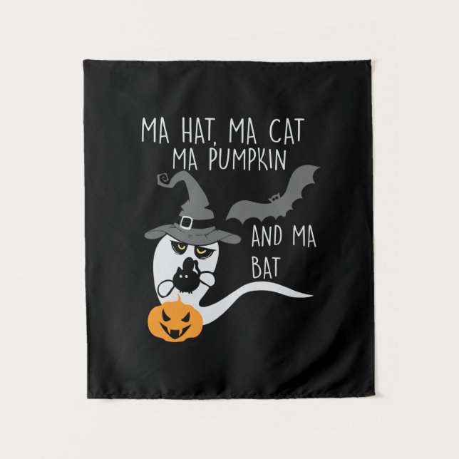 Tenture Anniversaire de Halloween Ma Hat Ma Cat (Devant)
