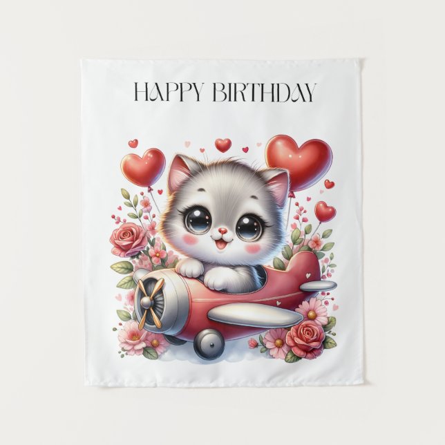 Tenture Anniversaire de Kitten Pilot (Devant)