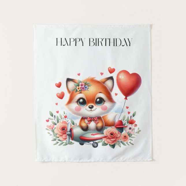 Tenture Anniversaire de pilote de renard mignon (Devant)