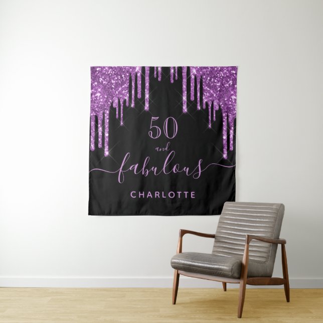 Tenture Anniversaire fabuleux noir paillettes violettes sc (En situation)