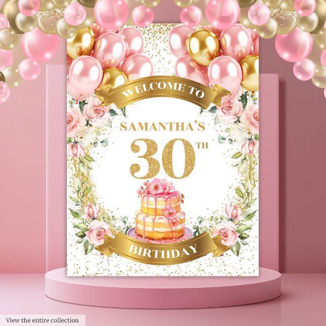 Tenture Anniversaire Glamour 30 ans Anniversaire Rose Doré (Glamorous 30th Birthday Blush Gold Birthday Tapestry)