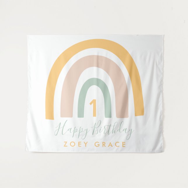 Tenture Anniversaire Moderne Fille Arc-en-Ciel Pastel (Devant (Horizontal))