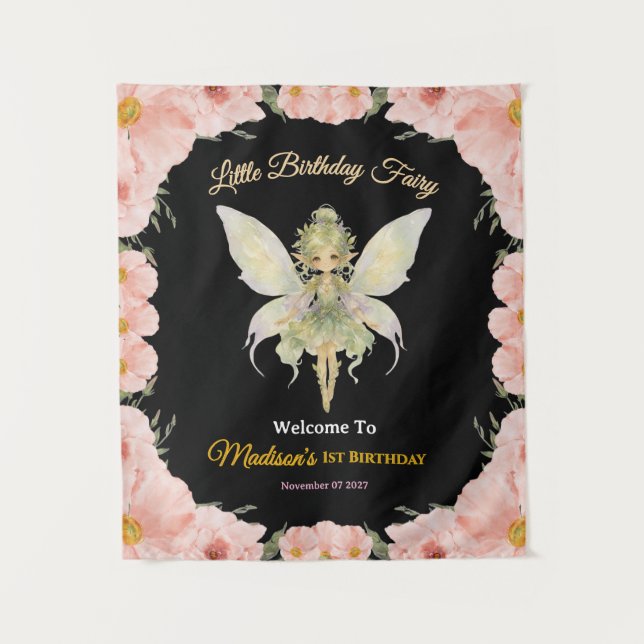 Tenture Anniversaire Petite Fée Florale Aquarelle  (Devant)