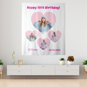 Tenture Anniversaire photo coeur collage fille accueil