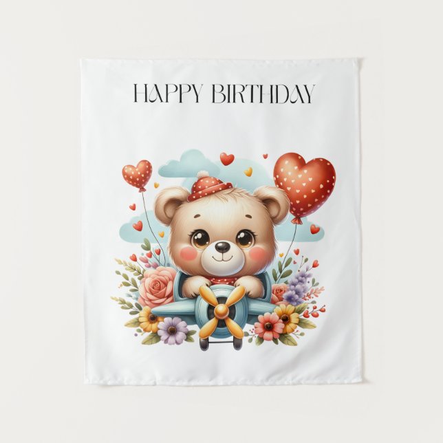 Tenture Anniversaire Pilote Ours en Peluche (Devant)