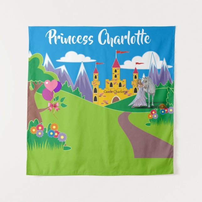 Tenture Anniversaire Princesse Nom Parti Selfie Photo Unic (Devant (Horizontal))