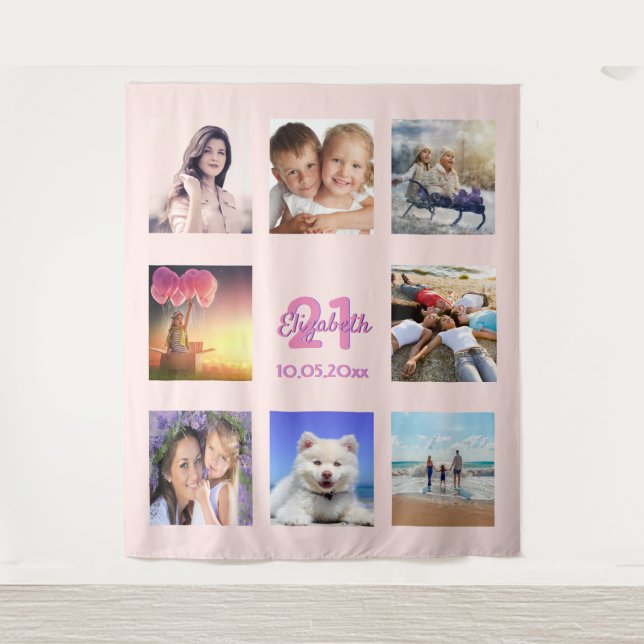 Tenture Anniversaire rose blush photo collage (Devant)