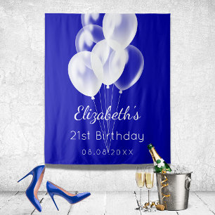 Tenture Anniversaire royal bleu blanc nom ballons