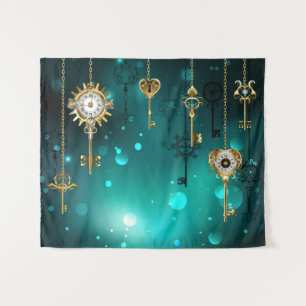 Tenture Antique Skeleton Keys on Green Background