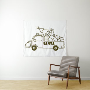 Tenture Aperçu camion de Noël Père Noël vue côté voiture
