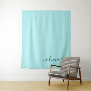Tenture Aqua Blue Turquoise Moderne Script Girl Monogramme