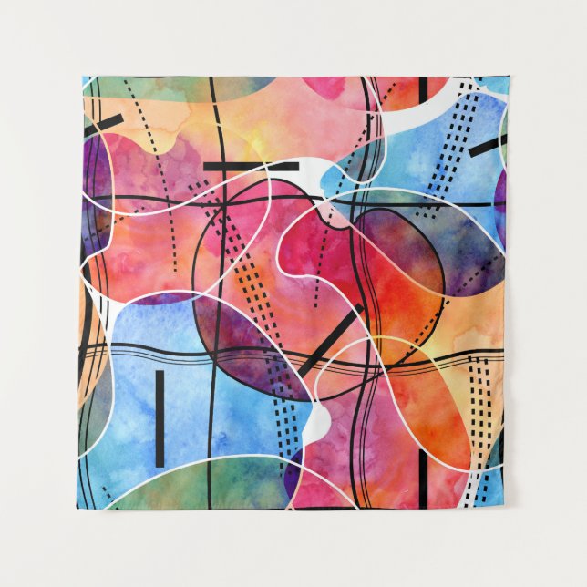 Tenture Aquarelle Abstraite Motif noir blanc (Devant)