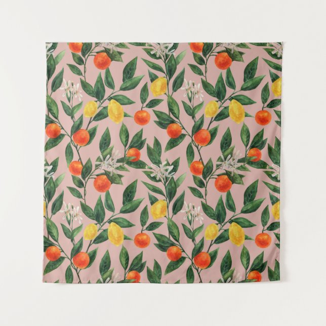 Tenture Aquarelle Agrumes Branches Motif (Devant)