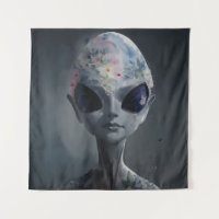 Aquarelle Alien grise Portrait floral