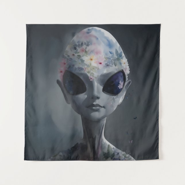 Tenture Aquarelle Alien grise Portrait floral (Devant)