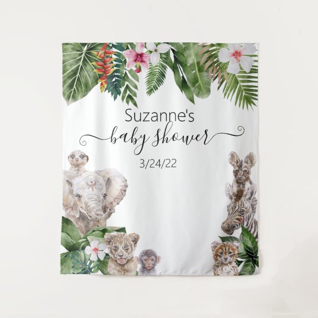 Tenture Aquarelle Animaux Bébés Tropicaux de la Jungle Saf (Devant)