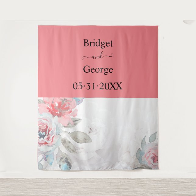 Tenture aquarelle apricot rose de pivoine abstrait mariage (Devant)