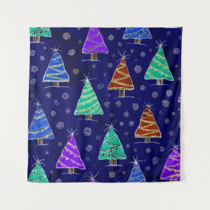 Tenture Aquarelle Arbres de Noël : Motif forestier.