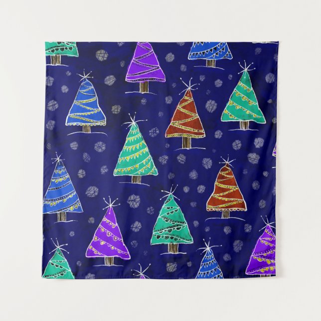 Tenture Aquarelle Arbres de Noël : Motif forestier. (Devant)