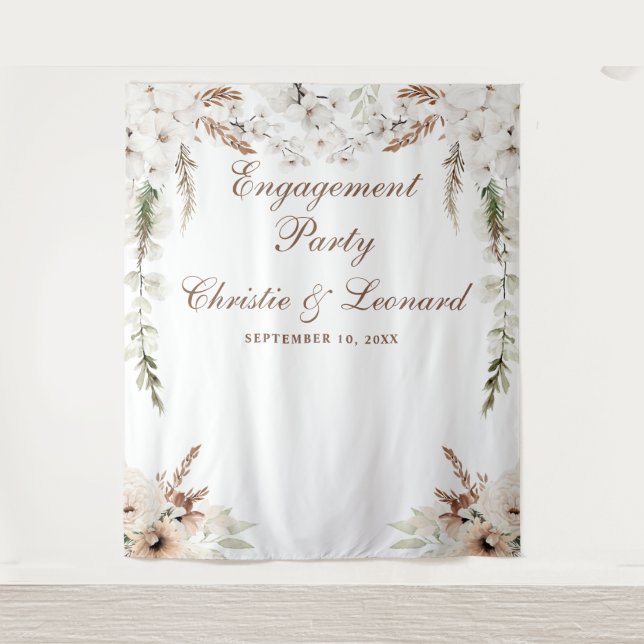 Tenture Aquarelle Bienvenue Elegant Boho Engagement Party (Devant)