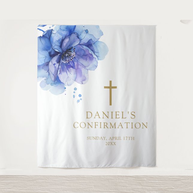 Tenture Aquarelle bleu chic fond de confirmation florale (Devant)