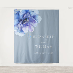 Tenture Aquarelle bleu foncé Floral Photo Booth fond