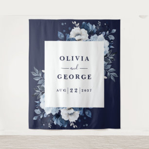 Tenture Aquarelle bleu marine Floral Photo Booth fond