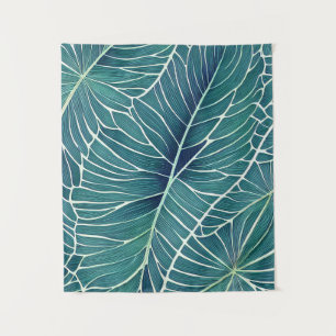 Tenture Aquarelle Bleu Vert Turquoise Feuilles tropicaux