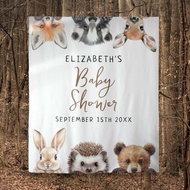 Tenture Aquarelle Bois Animaux Baby shower Photo Prop (Watercolor Woodland Animals Baby Shower Photo Prop Tapestry)