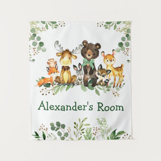 Tenture Aquarelle Bois Animaux Bois Vert Bow (Devant)