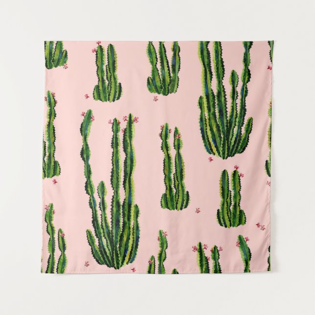 Tenture Aquarelle Cactus : Blossoming Seamless Motif (Devant)