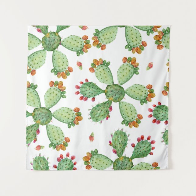 Tenture Aquarelle Cactus : Motif de jardin tropical. (Devant)