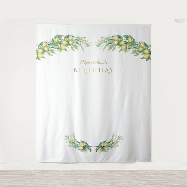 Tenture Aquarelle Citron Tropical Anniversaire Photo Booth (Devant)
