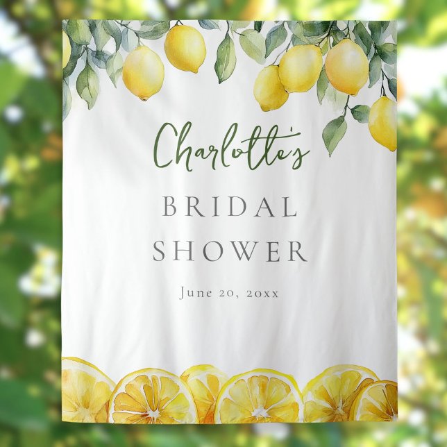 Tenture Aquarelle Citrons Fête des mariées Fond photo (Watercolor Lemons Bridal Shower Photo Backdrop)