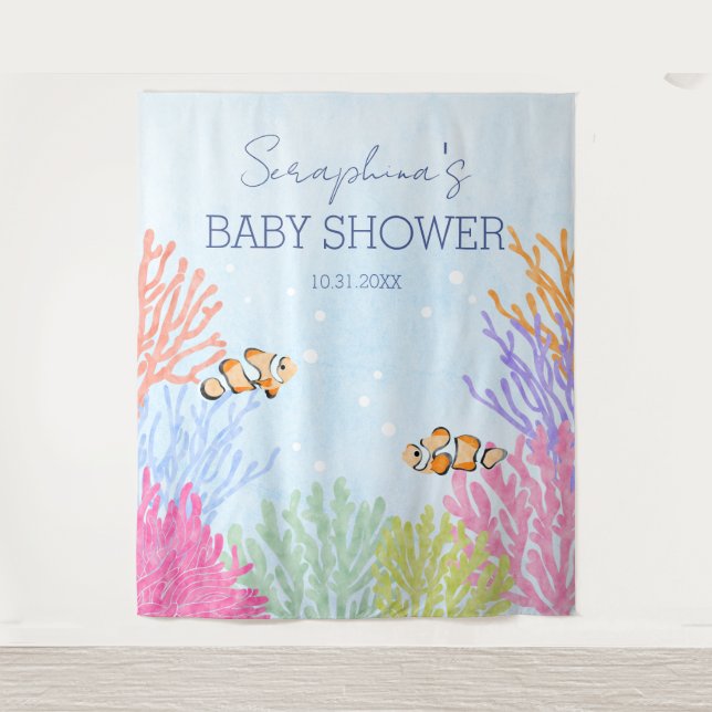 Tenture Aquarelle Clown Poisson Coral Reef Baby shower (Devant)