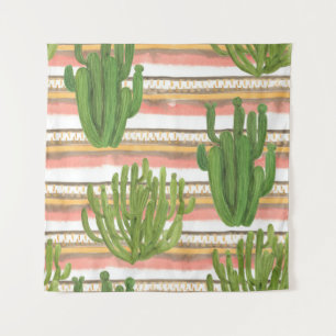 Tenture Aquarelle de cactus, arrière - plan rayé, couche t