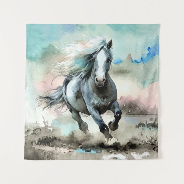 Tenture Aquarelle de cheval de trait majestueux  (Devant)