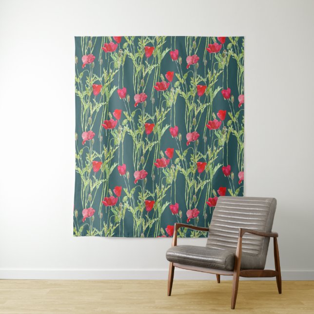 Tenture Aquarelle de coquelicots sauvages  (En situation)