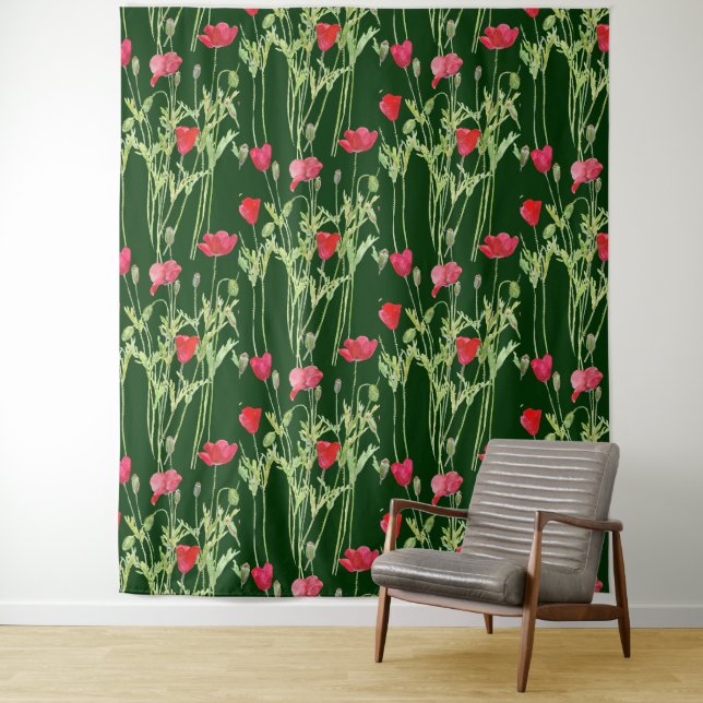 Tenture Aquarelle de coquelicots sauvages  (En situation)