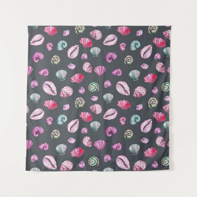 Tenture Aquarelle de coquillage : Motif bleu foncé (Devant)