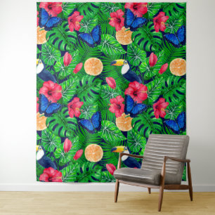 Tenture Aquarelle de jardin toucan et tropical