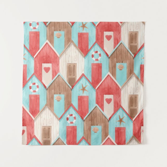 Tenture Aquarelle de la maison de plage : motif rétro. (Devant)