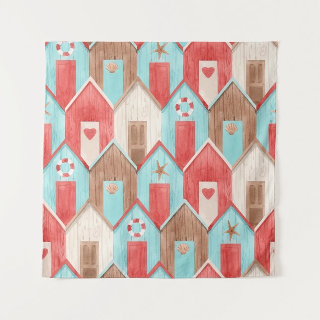 Tenture Aquarelle de la maison de plage : motif rétro. (Devant)