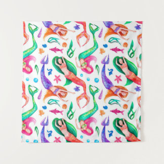 Tenture Aquarelle des sirènes : Motif océanique sans trans