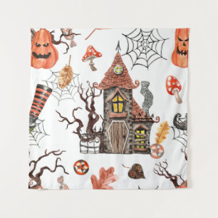 Tenture Aquarelle d'Halloween : Haunted House Motif.