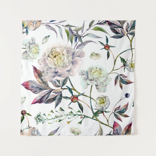 Tenture Aquarelle Elegant Motif sans couture en blanc  (Devant)