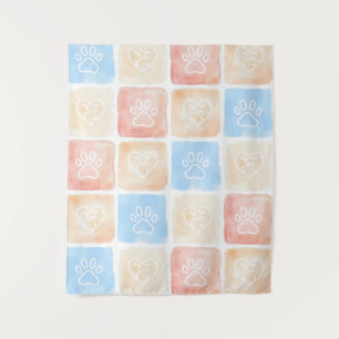 Tenture Aquarelle Empreintes de pattes & Coeurs dans les b