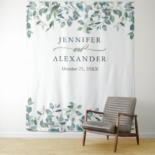 Tenture Aquarelle Eucalyptus Mariage Photo Booth fond