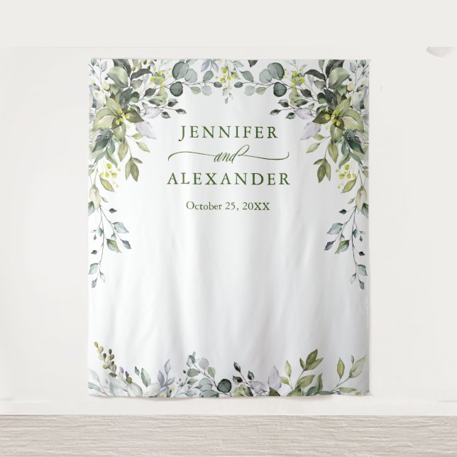 Tenture Aquarelle Eucalyptus Mariage Photo Booth fond (Devant)