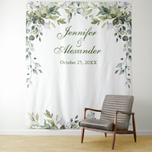 Tenture Aquarelle Eucalyptus Mariage Photo Booth fond